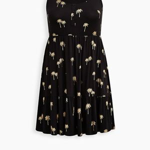 Torrid size 1 tiered mini dress. Super Soft Palm. Black with gold palm trees.